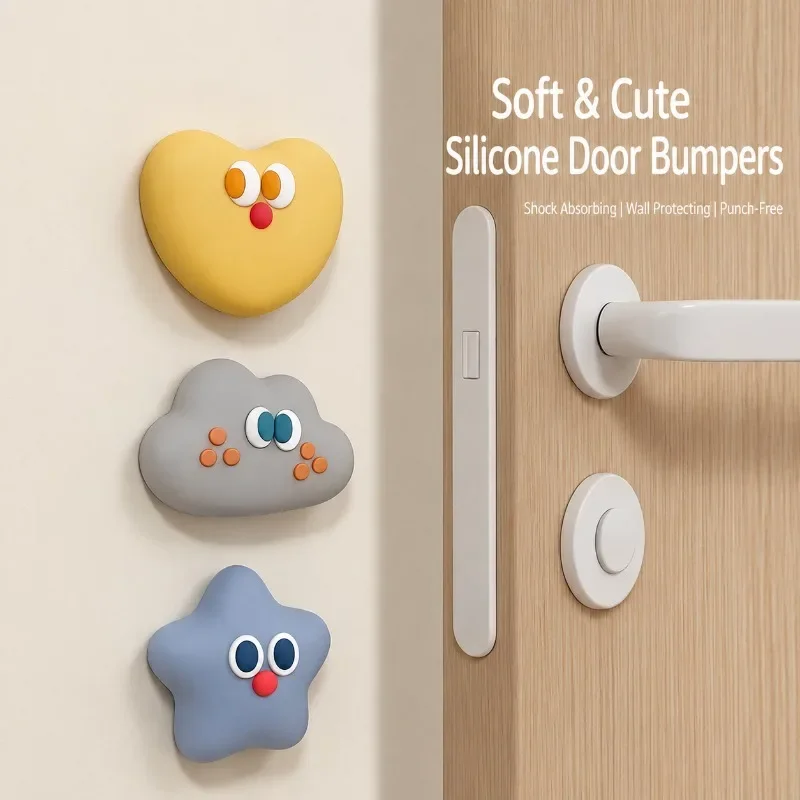 Soft Silicone Door Stopper Anti-Collision Wall Protector Punch-Free Rubber Muffler Nebula Heart Decor