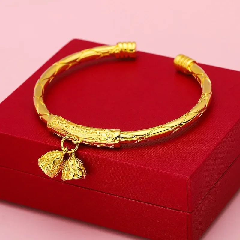 High quality real gold 24K Second Life Joy Bracelet Chain Grid Open Adjustable Bracelet AU999 Pure Gold Bracelet