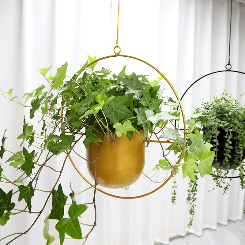 Creative Iron Plant Hanging Basket with Hook Modern Succulent Plant Flowerpot Hanging Bucket Simple Plant Pot Home Decoration