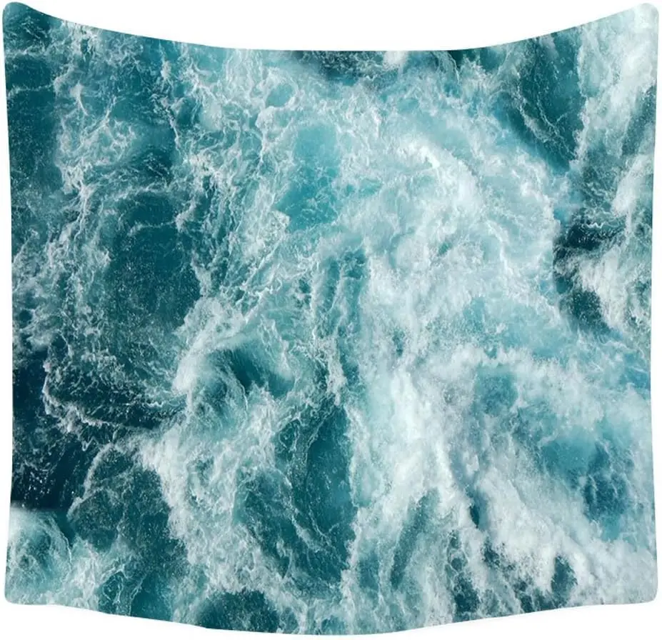 Gorgeous Abstract Blue Ocean Wave Tapestry Wall Hanging Tropical Sea Water Nautical Coastal Abstract Art Home Decor Gift Print