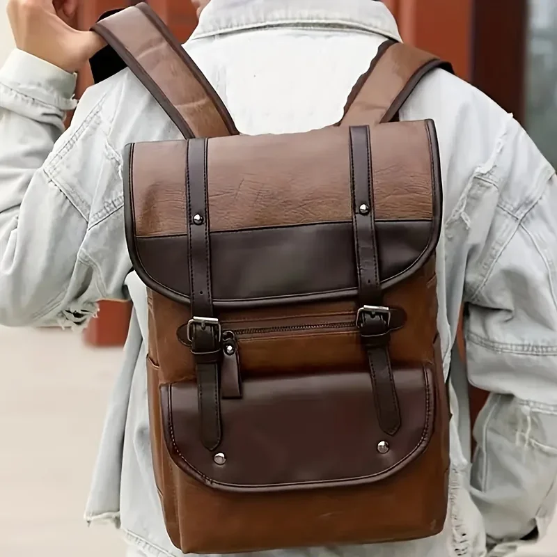 

Men's Extra-Large Capacity Waterproof PU Casual Backpack Multifunctional Durable for Outdoor Travel And Leisure Activities