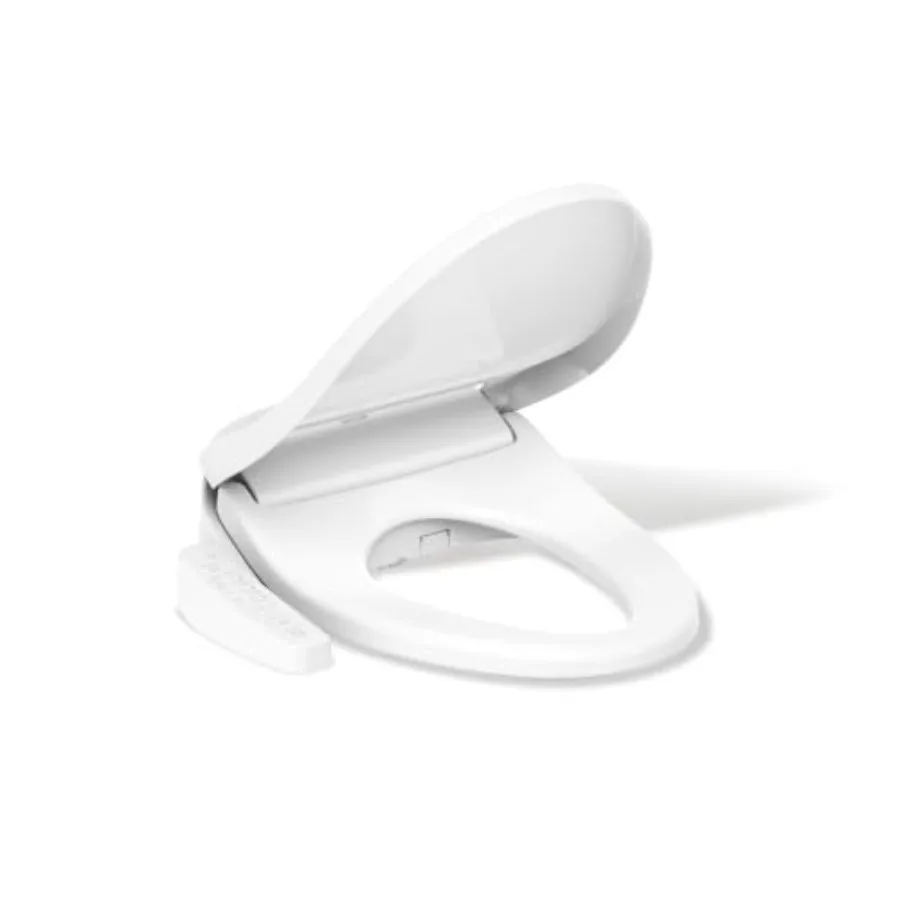 

Bidet toilet seat for home bathroom use, white polypropylene, quiet-close lid prevents slamming, self-cleaning wand, adjustable