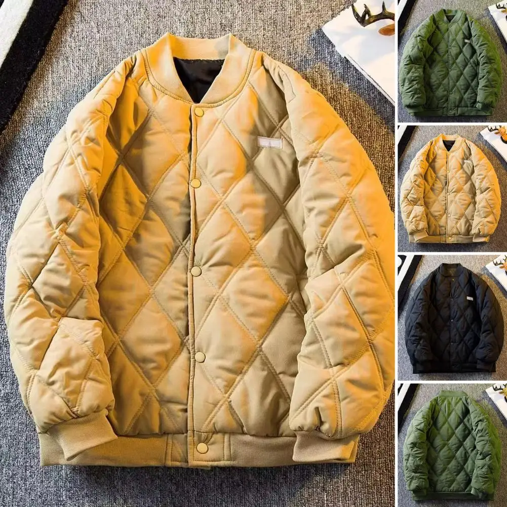 Warm Cotton Jacket For Men Casual Sle Padded Quilted Coat Youth Faion Urban Life Stand Fit Long Sve Regular Length