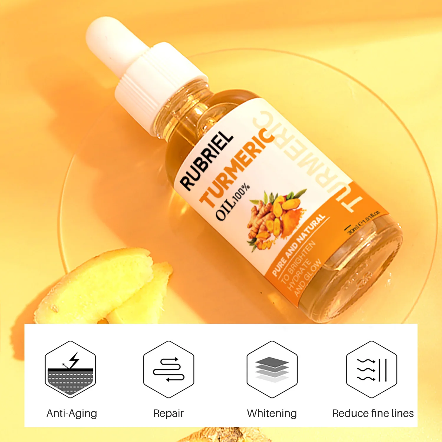 Turmeric Oil Pure and Natural Facial Serum, Brighten & Hydrate and Glow & Reduce Fine Lines, 30ml