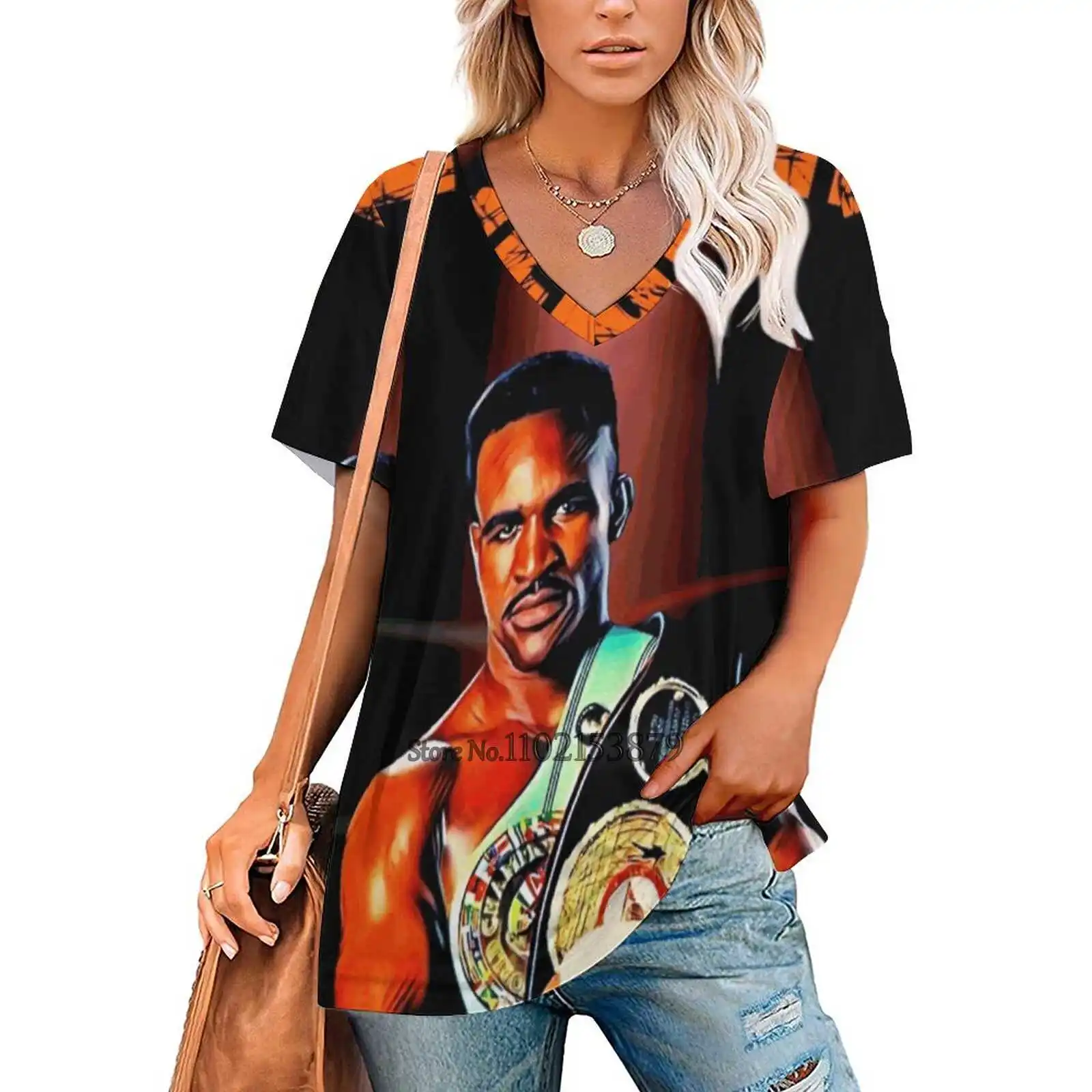 Evander Holyfield damska koszulka z dekoltem w serek Casual Sexy t-shirty drążą sweter z zamkiem błyskawicznym Top Evander Holyfield boks Sport