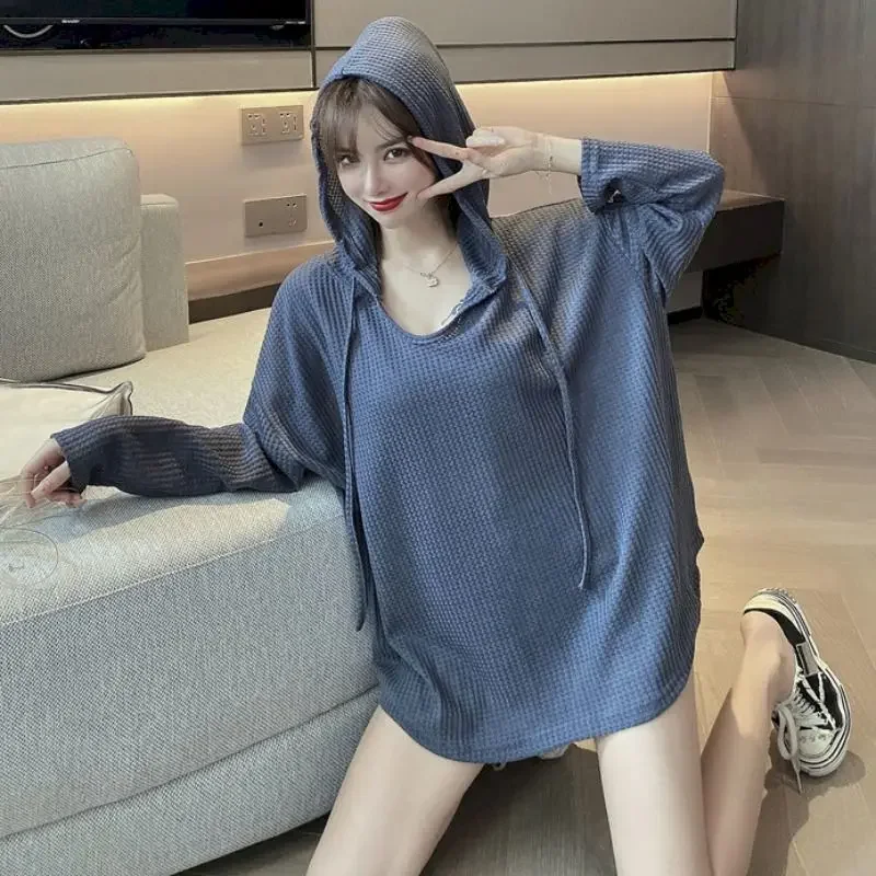 Moda imitação de tricô hoodies feminino hoodies 2025 nova primavera outono solto manto com chapéu vento preguiçoso pulôver moletom feminino