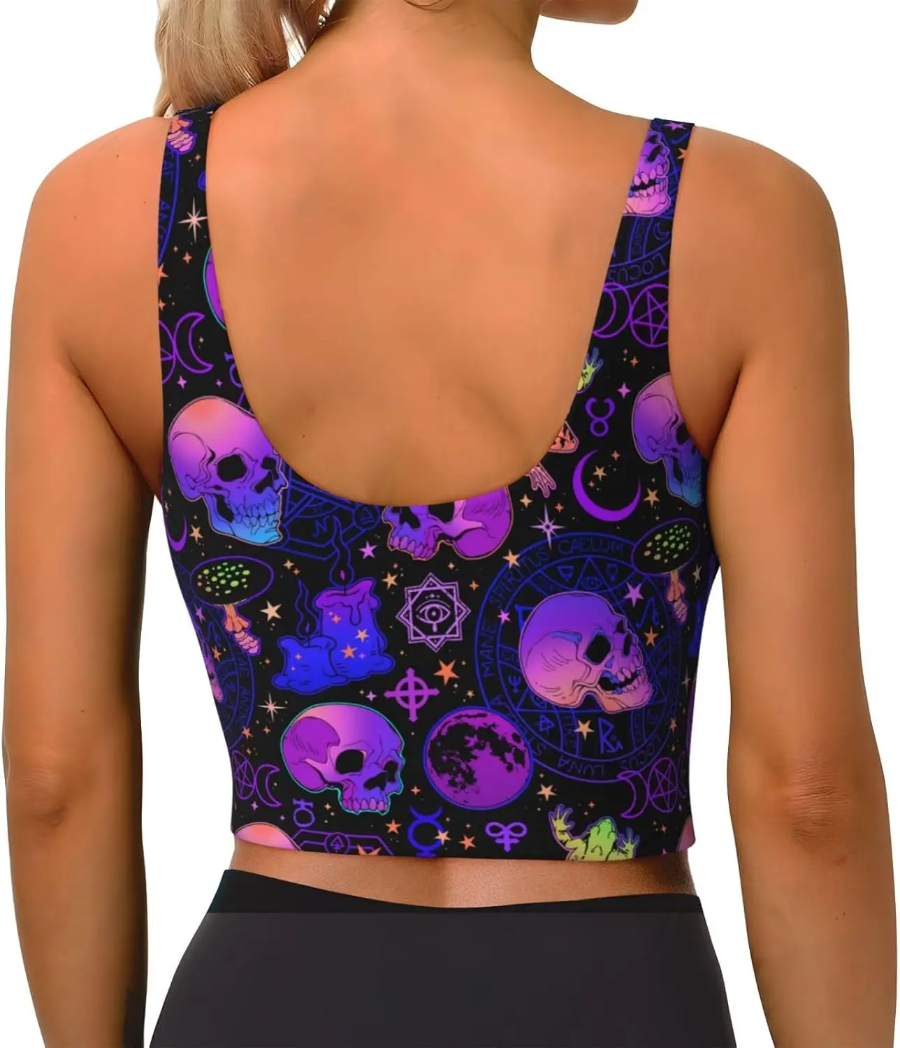 Женский спортивный бюстгальтер с фиолетовым черепом для девочек, укороченные топы на бретелях для тренировок, мягкий бюстгальтер для йоги, повседневные топы