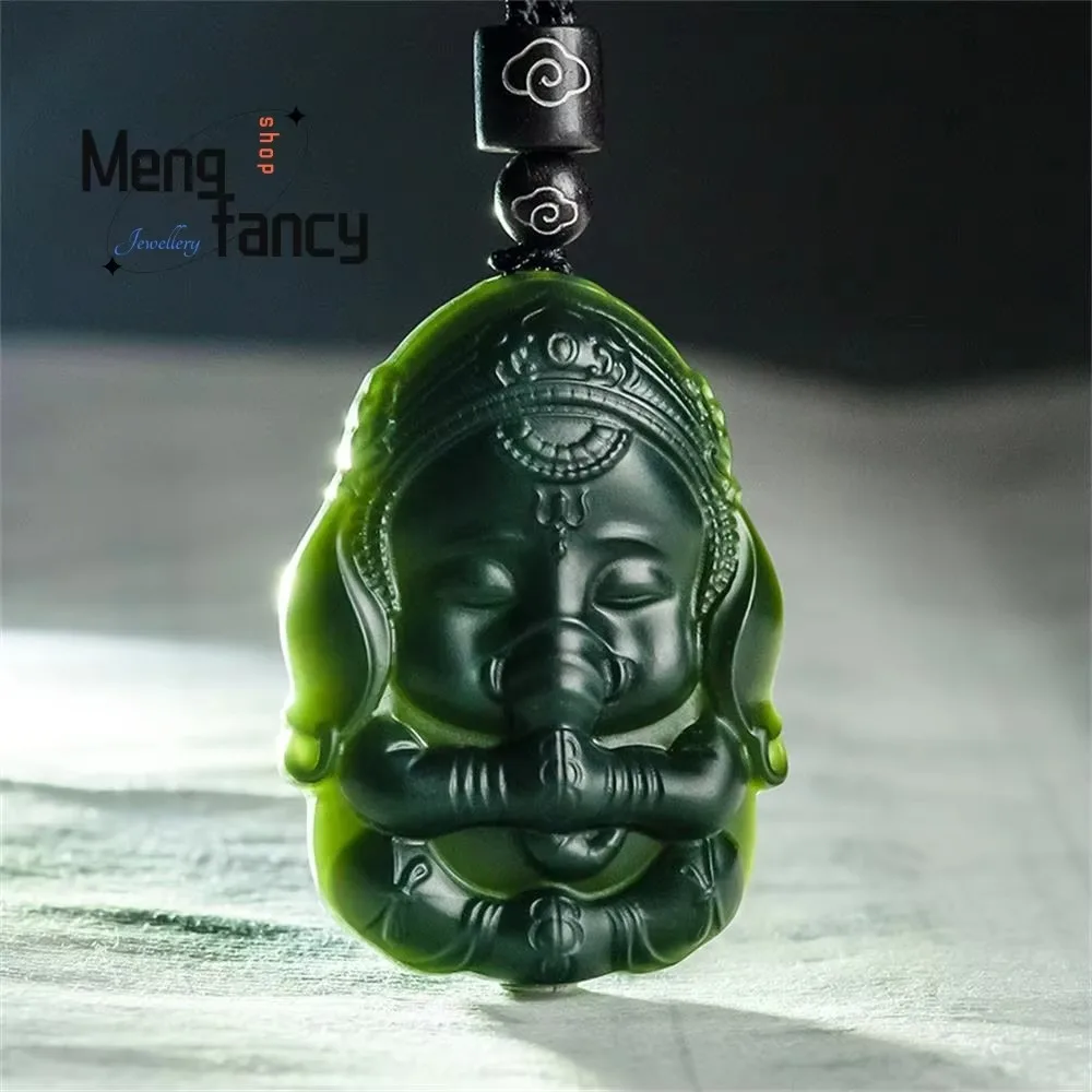 Genuine Natural Old Hetian Jade Elephant God of Fortune Jade Pendant Exquisite Retro Handicraft Mascots Fashion Jewelry Souvenir
