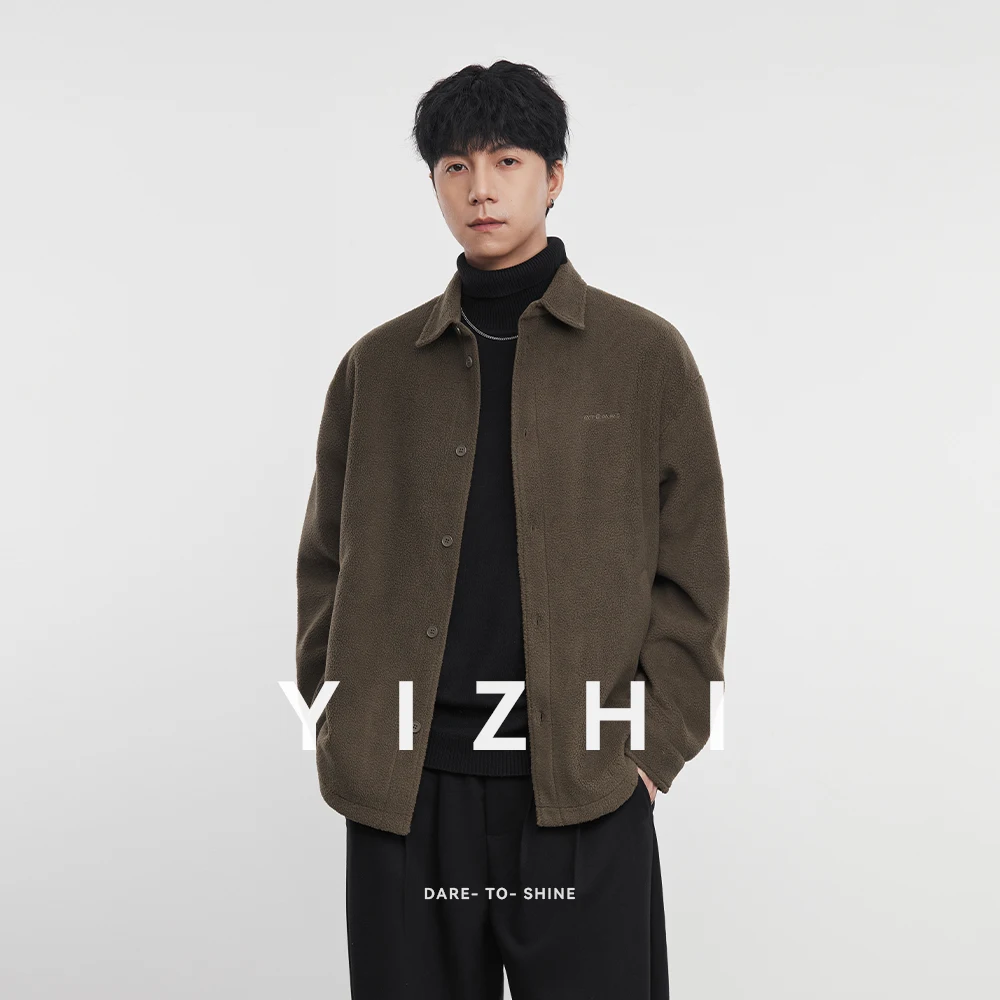 Modische Herren-Teddy-Hemdjacke mit Knopfleiste vorne, 2025, Winter, neue Fleece-Oberbekleidung, weicher Langarm-Mantel, Reverskragen-Oberteil