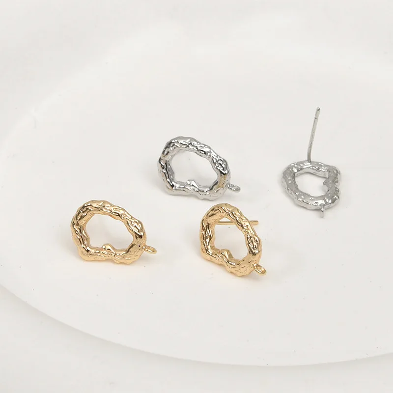 Copper-plated 18k Gold Special-shaped Hollow Texture Stud Earrings Hanging DIY Handmade Earrings Accessories Materials Wholesale