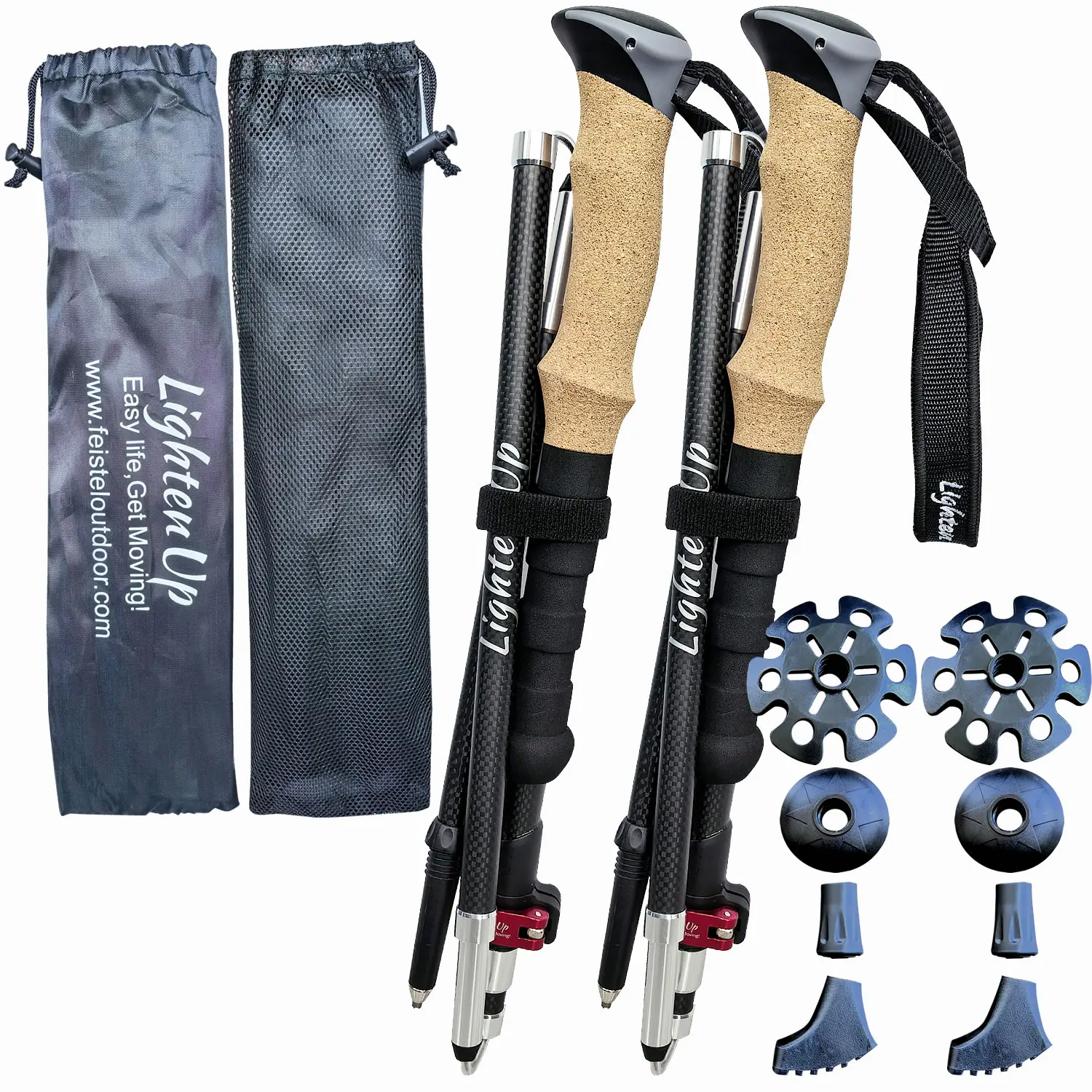 Climbing Aluminum alloy & Carbon Fibre Stick Mountain climber Urltra-Light Folding Pole to Nordic Walking 5-step 1 set