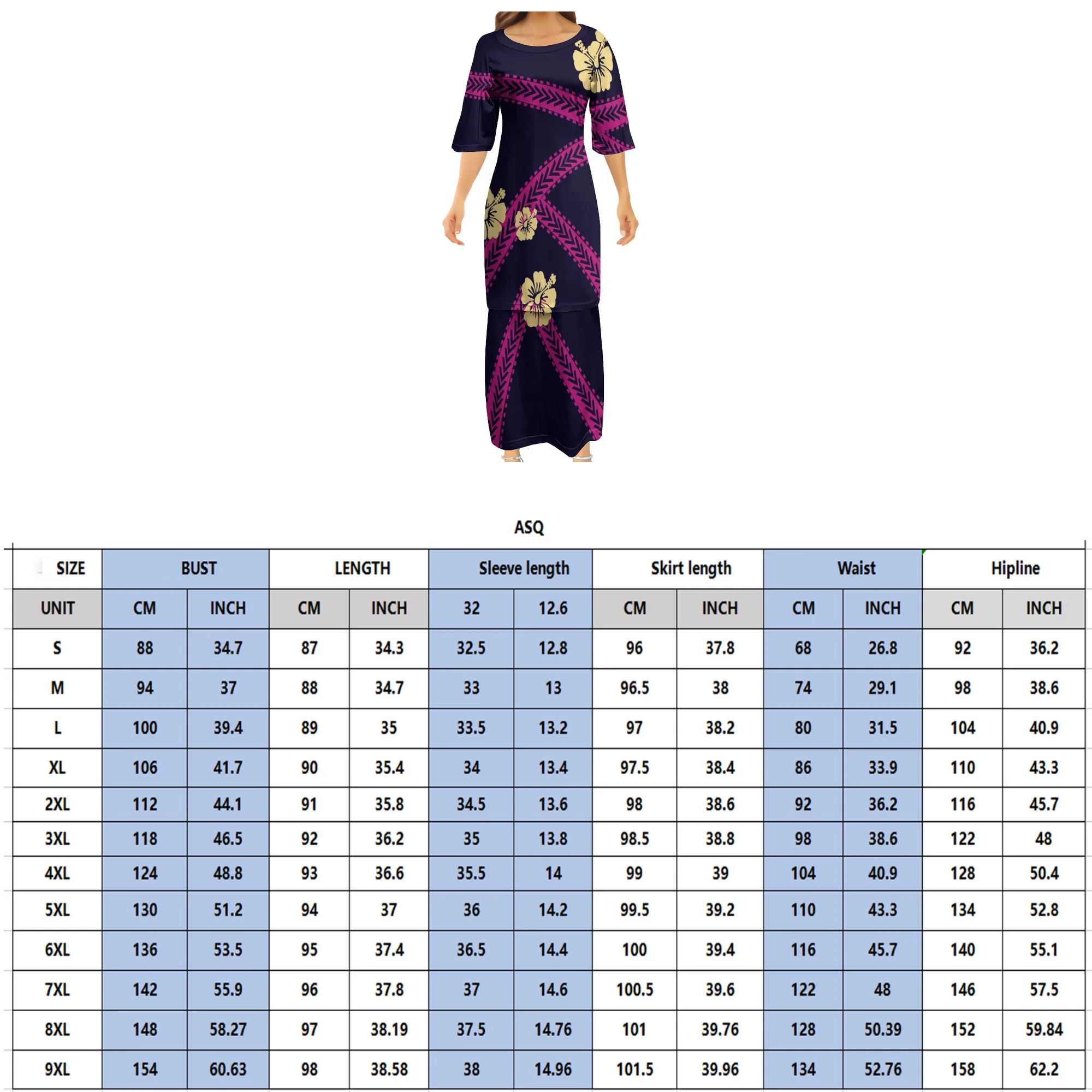 Polynesian Tribal Ethnic puletasi style women high quality Mid-sleeve dress free shipping