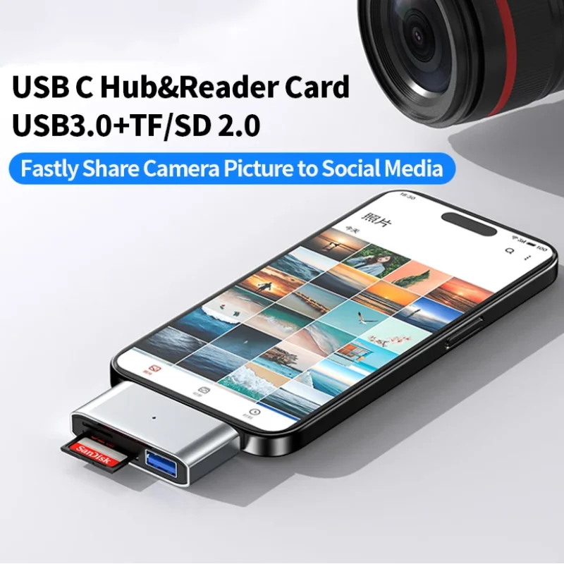 

USB3.0 Hub Type C to USB SD TF Reader Card USB 3.0 2.0 Extension Splitter Dock Station for Phone Laptop OTG Adapter