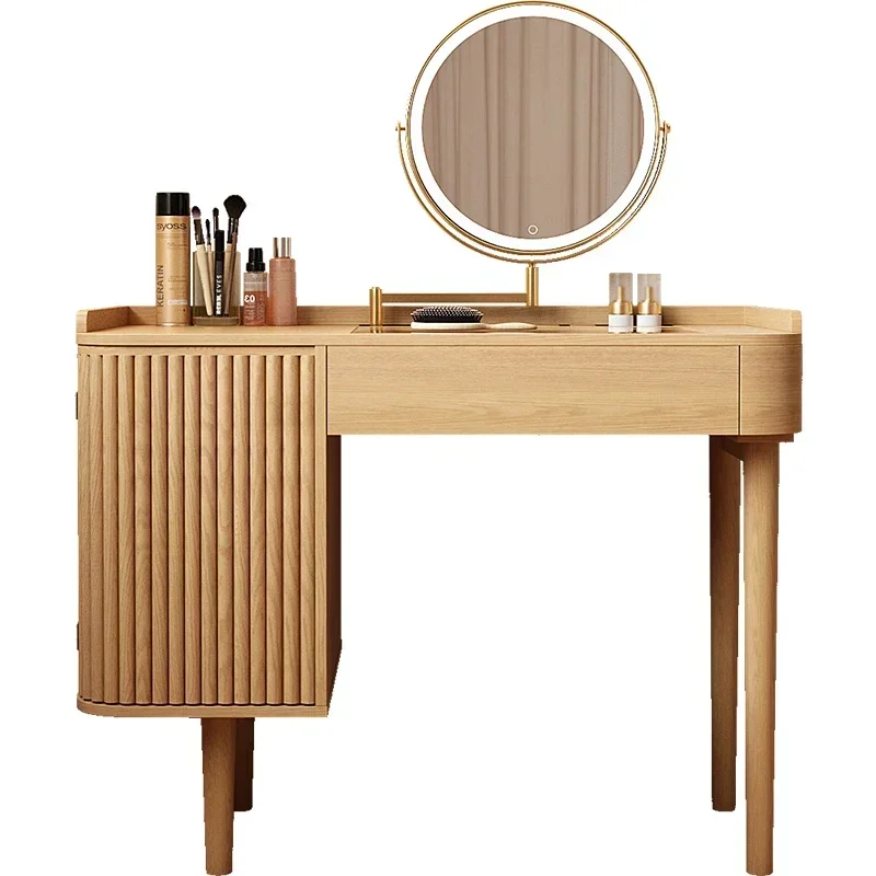 Solid Wood Dresser Bedroom Affordable Luxury Style High-Grade Multi-Grid Storage Rotatable Mirror