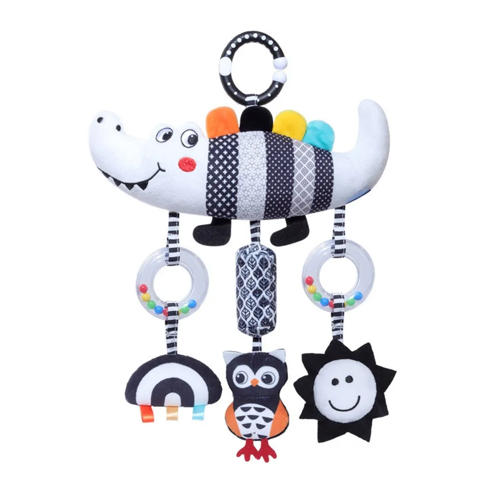 Chocalho infantil dos desenhos animados brinquedos de alto contraste pelúcia cama do bebê pendurado brinquedo preto e branco crocodilo recém-nascido brinquedo sensorial