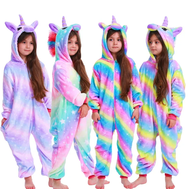 Kids Unicorn Anime Cosplay Costumes Jumpsuit Kigurumi Animal Pajamas Children Hooded Sleepwear Halloween Boys Girls Onesies