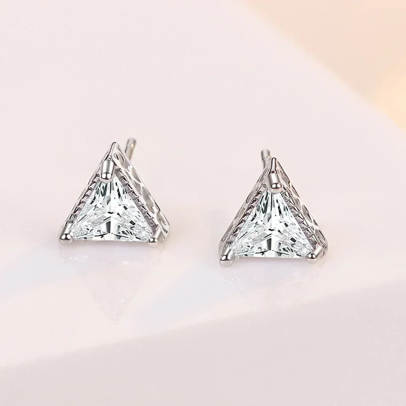 Simple Female Earrings 925 Sterling Silver Triangle Shaped Zircon Vintage Pattern Earrings for Women Statement Bijoux Jewelry