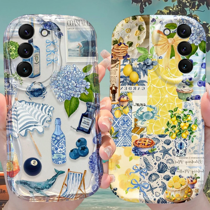 Lemon Cocktail Case for Samsung Galaxy A53 A50 A50S A36 A35 A34 A32 A30 A26 A25 A24 A20 A16 A06 A05S A05 M55 M54 M35 5G Cover