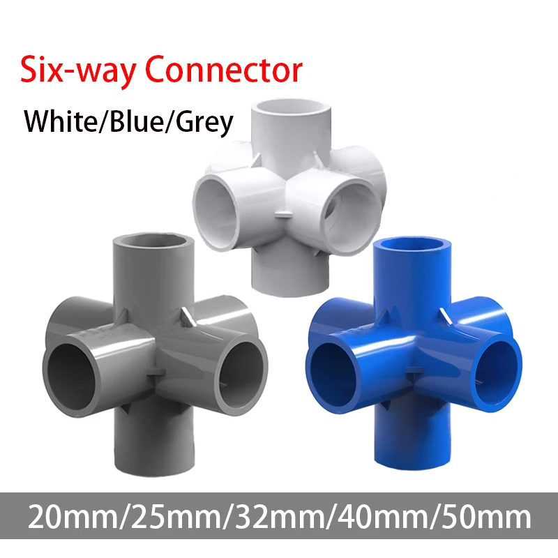 1-10pcs 20-50mm PVC White/Blue/Grey 6-Way Three-Dimensional Connector Home Garden Irrigation Hose Fittings Water Connectors