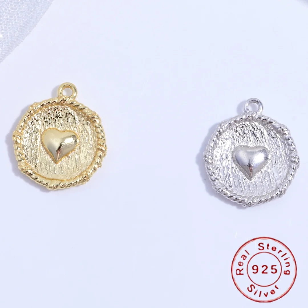 S925 Стерлингового Серебра Геометрическое Круглое Сердце в форме Маленький Шарм Для Изготовления Женских Ювелирных Изделий Ожерелья SD75