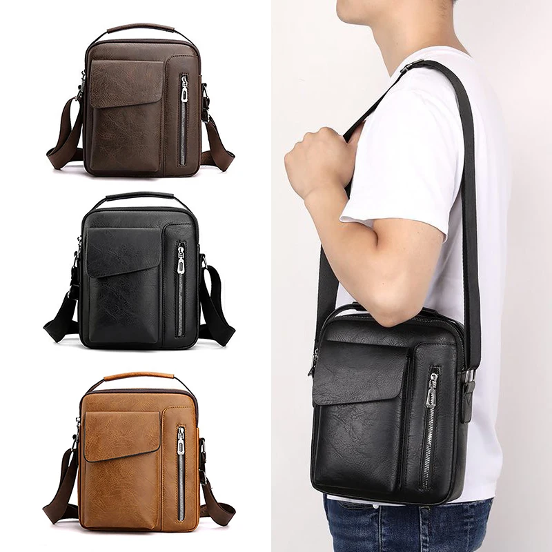 

Men Soft PU Shoulder Bag Fashionable Casual Multi-Layers Multifunctional Crossbody Bag for Daily Going Business Commuting