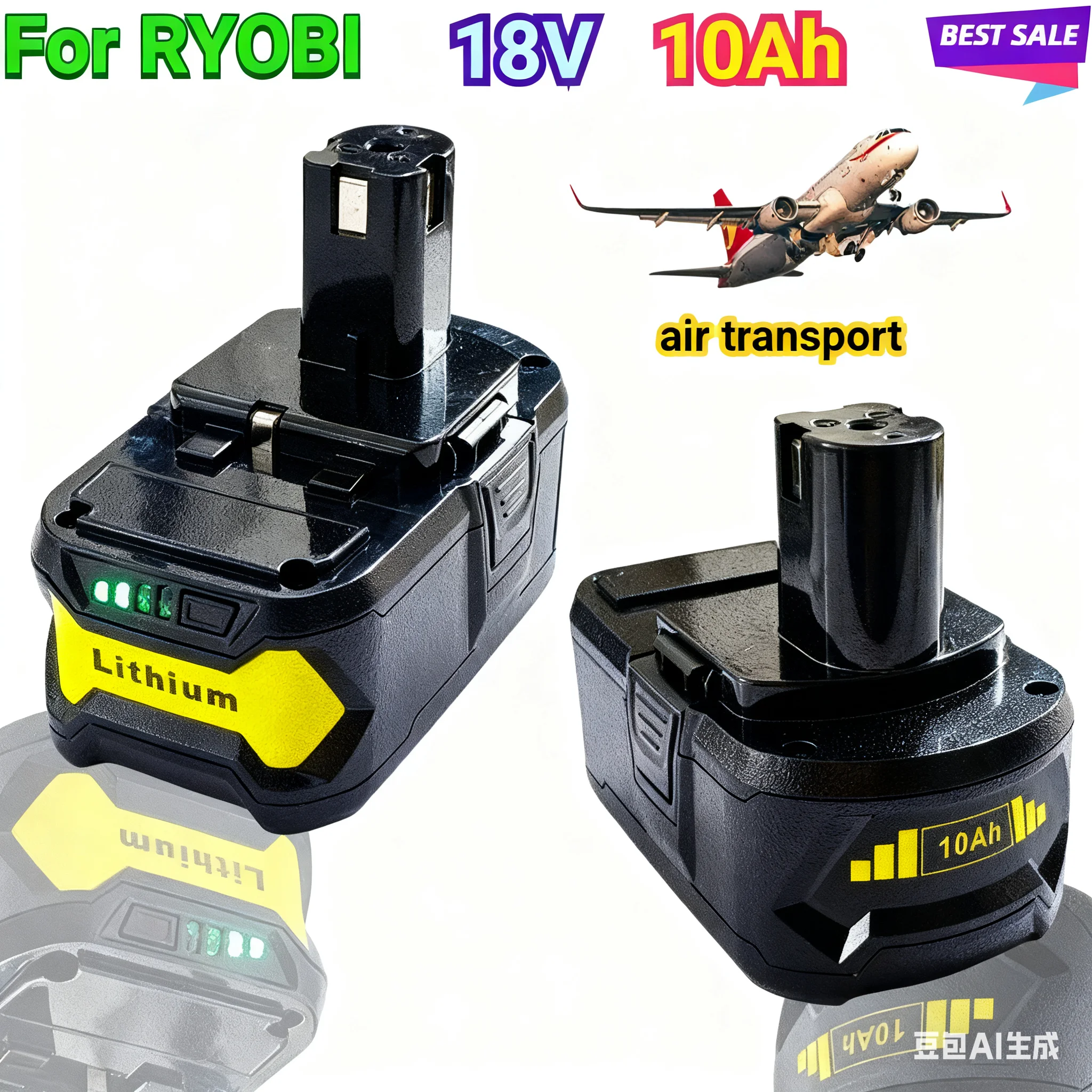 

100%Original 10Ah for RYOBI P108 18V One+ Plus Battery 18 Volt Lithium-Ion Power Tools P104 P107 RB18L50 RB18L20 P108