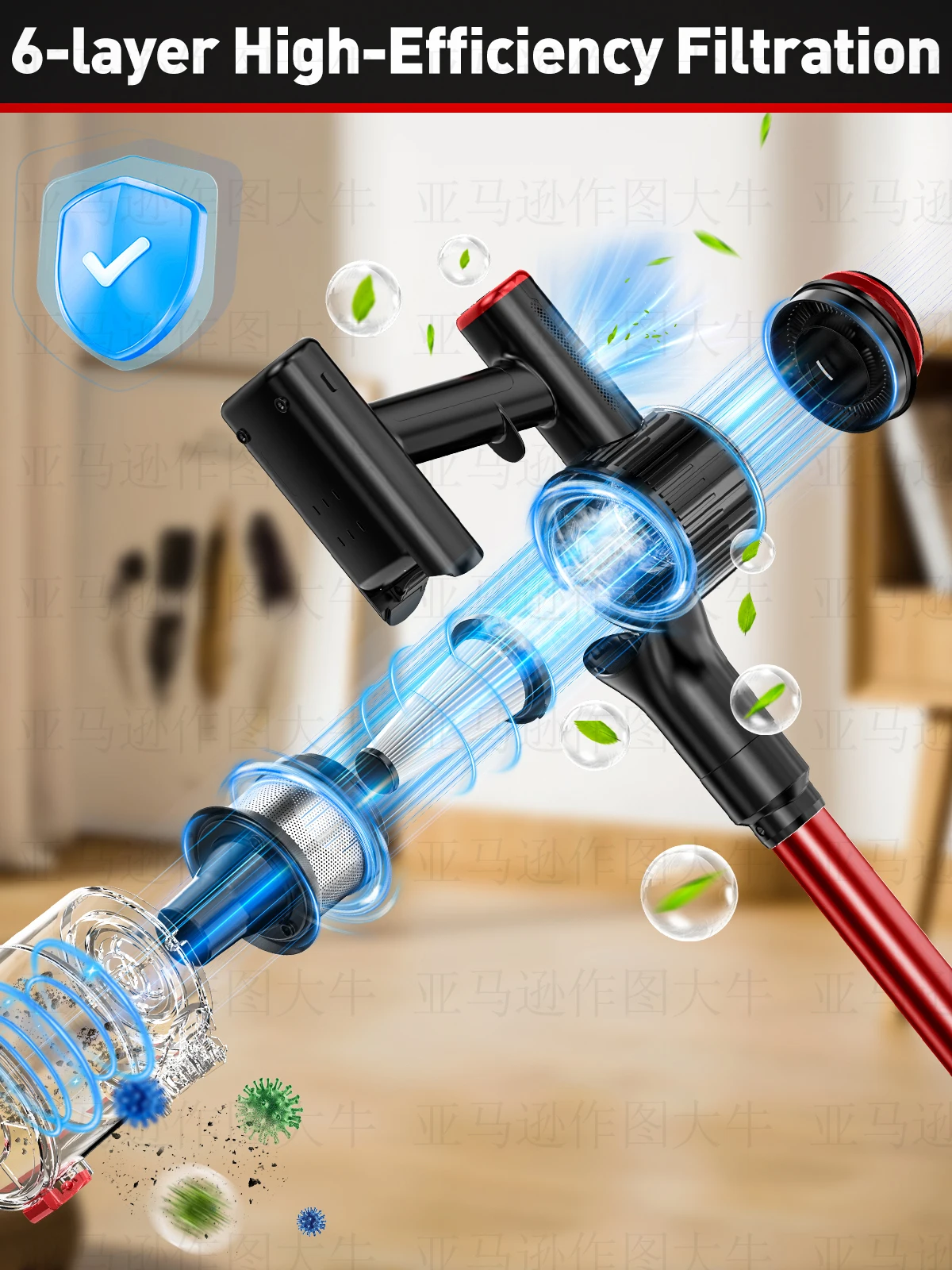 مكنسة كهربائية لاسلكية 8 في 1 40 كيلو باسكال 45 دقيقة تعمل باليد مع شاشة LED للسجاد/الأرضيات الصلبة/السيارة/شعر الحيوانات الأليفة