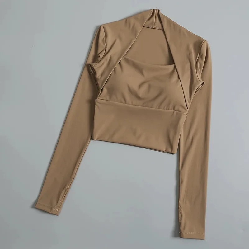 Fitness-Brustpolster-Sporttop für Damen, Langarm-Shirts, Pra Speed Up, kurze elegante Tanz- und Yoga-Kleidung, kleiner Taillenbund, Fitnessstudio – Detail 20