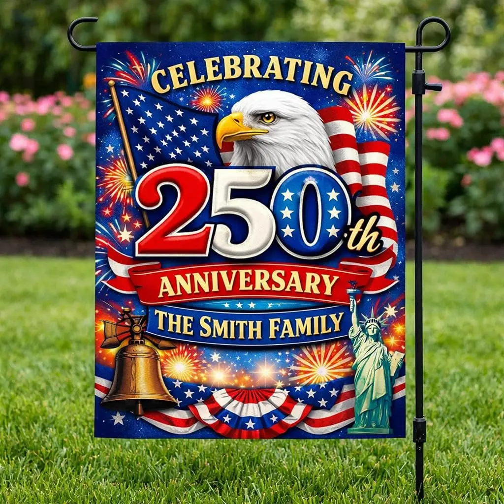 Personalized American 250th Anniversary Garden Flag Custom Smith Family Name Patriotic Eagle Statue of Liberty Liberty Bell  MMZ