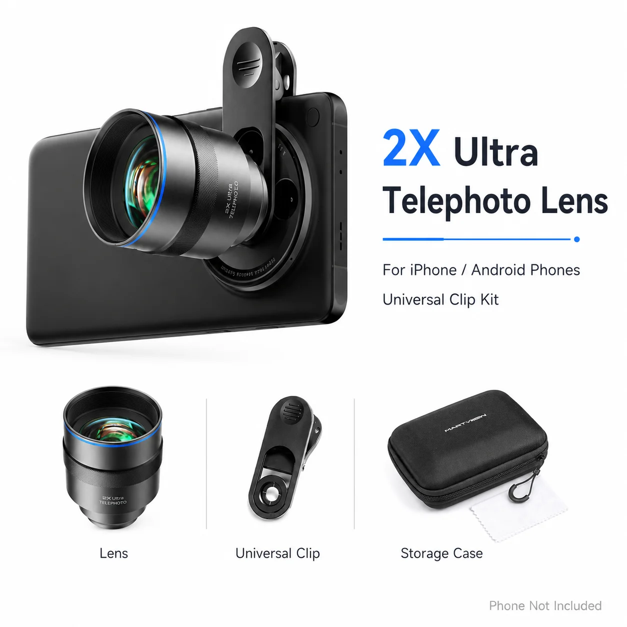 2X Ultra Telephoto Lens For iPhone 17 Pro Max 17 Pro Android Phone Camera Lens Universal Clip Magnetic Case 17mm Mount
