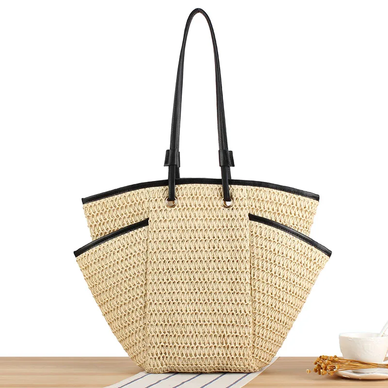 

Women's Casual Phoenix Eye Beach Bag Simple and Stylish Large Capacity Straw Shoulder Paper Rope Woven Bag