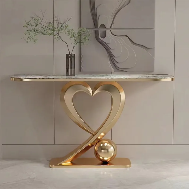Luxury Love Heart Design Design Entrance Table Gold Shiny Metal Base Hallway Decorative Table Sintered Stone Top Console Table