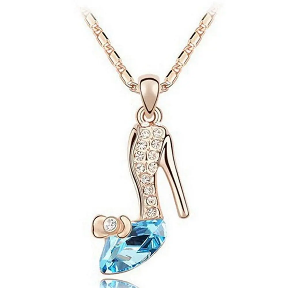 Valentine's Pendants Slipper Cinderella Charm Shoes Lady Gift Fantasy Fashion Statement Jewelry Crystal Pendant Necklace High