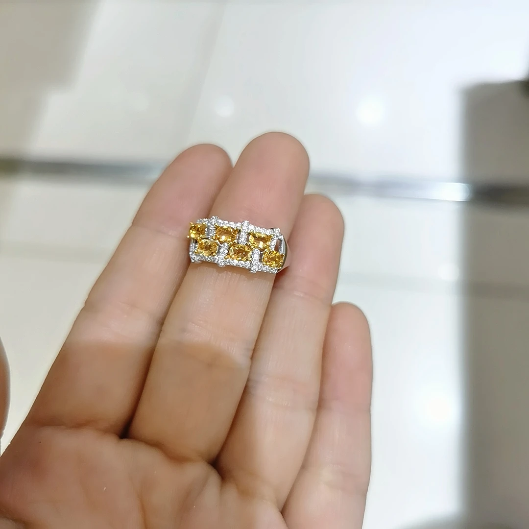 Sterling Silver Natural Citrine Ring 3mm*4mm Total 0.9ct Genuine Citrine Jewelry 925 Silver Crystal Ring with Gold Plating