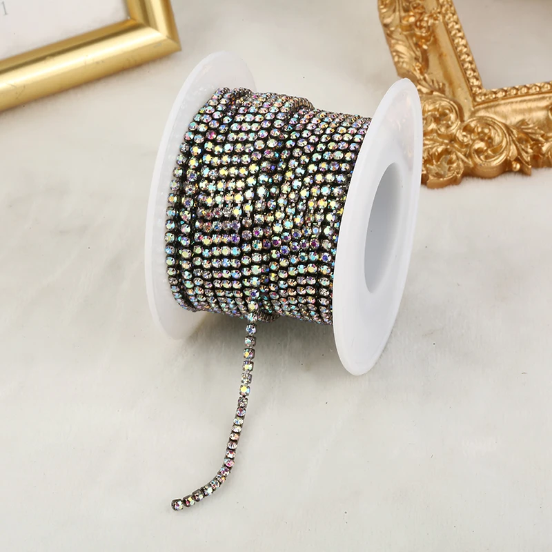 RESEN SS4.5-SS18(1.5mm-4.5mm) Glitter Clear Crystal Rhinestone Cup Chain Sew on Rhinestone Trim for DIY Clothing Craft Cup Chain