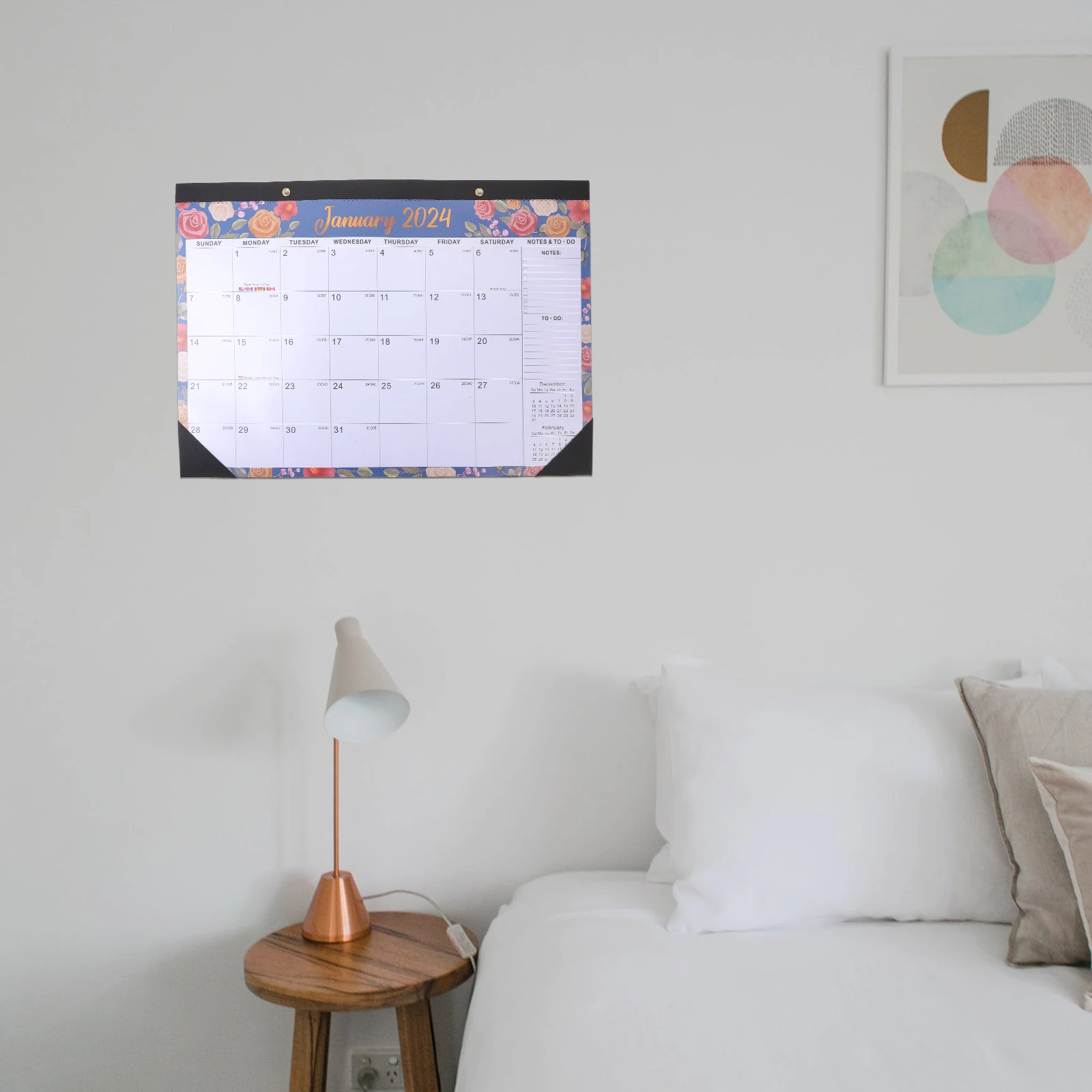 

2024 Calendar Schedule Note Wall Planner 18 Months English Hanging Design Sturdy Large Flowers R Wall Calendar