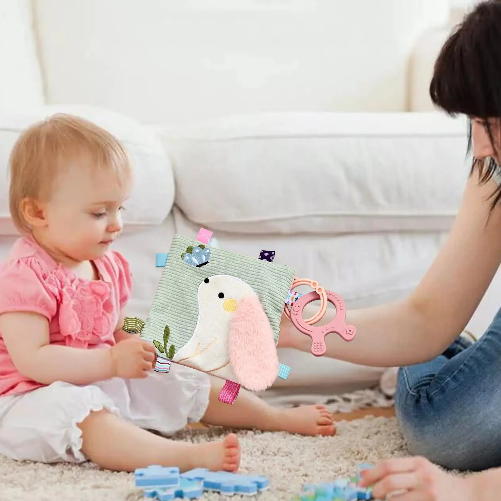 Kids Comfort Blanket Soothing Breathable Gentle Towel With Hook Soft Rabbit Security Blanket For Girl Car Seat Bed Travel Home