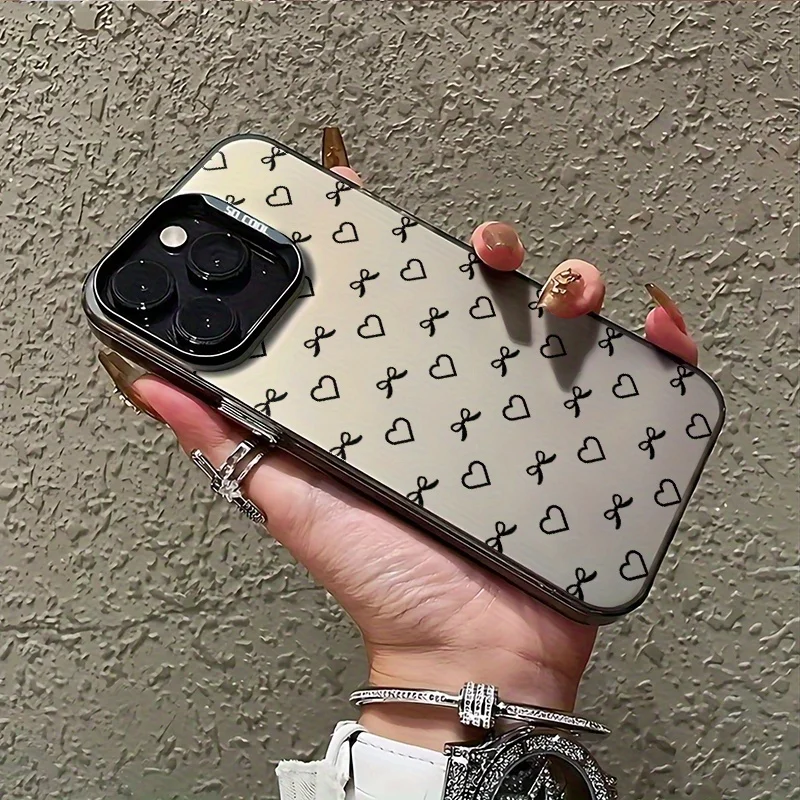 

Heart-shaped and bow design phone case for iPhone 16 15 14 13 12 11 Pro/ Max/Plus shock-proof rear cover anti-fingerprint