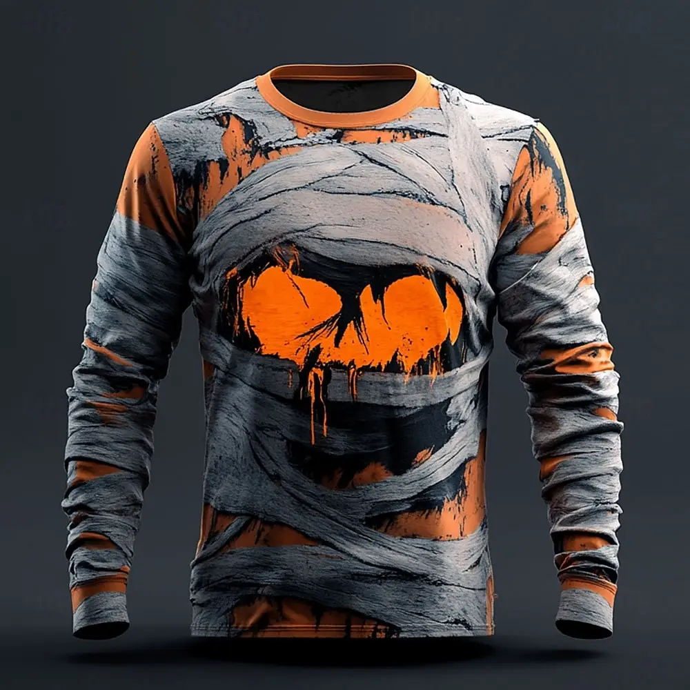 

Halloween Terror Skull 3D Print Long Sleeves T Shirt For Men Harajuku Men's T-Shirt Casual O-neck Tops Autumn Pullover Clothing