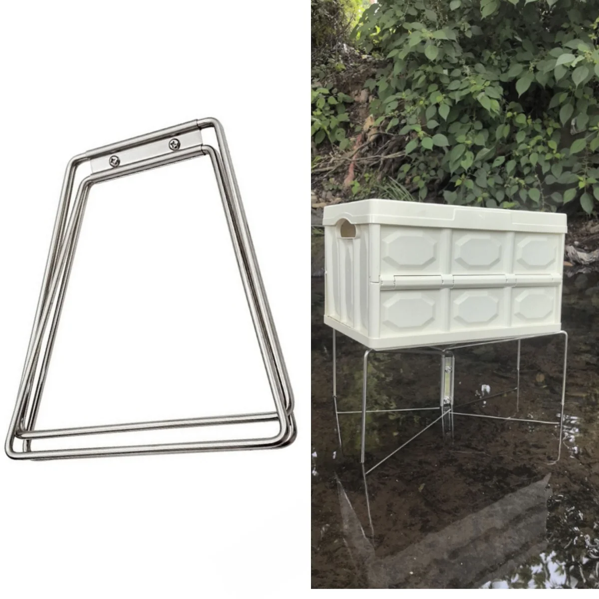 1/2 قطعة التخييم طوي حامل معدني المحمولة المنظم صندوق حامل قابل للطي صناديق تخزين في الهواء الطلق رفوف للنزهة في الهواء الطلق