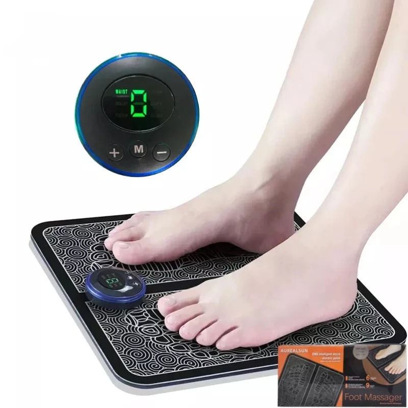 Smart EMS foot massager pad with pulse therapy, microcurrent foot sole massager, USB rechargeable
