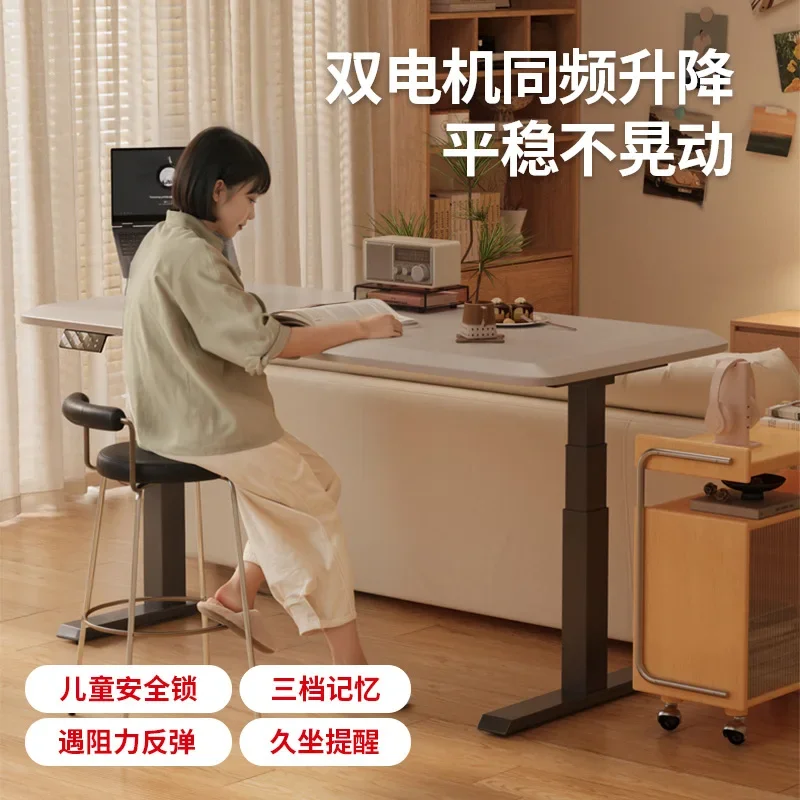 Electric lifting computer desk can lift home study desk with plastic spray desktop