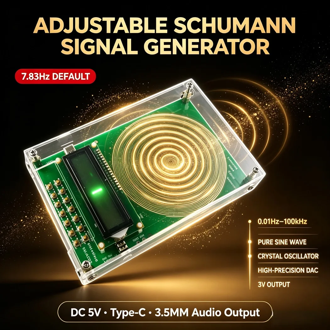 Schumann Wave Generator 0.01Hz-100KHz Pure Sine Wave High Precision DAC Crystal Oscillator Acrylic Shell Type-C