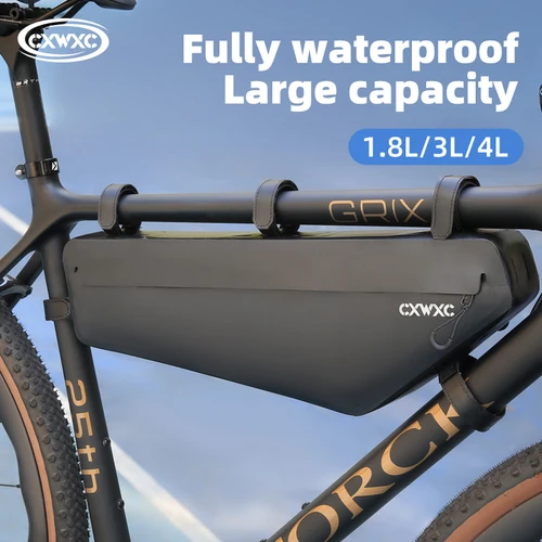 Imagen 2 del producto CXWXC 1.8L/3L/4L bolsa triangular de bicicleta totalmente impermeable bolsa de tubo frontal de cuadro de bicicleta bolsa de ciclismo bolsa de embalaje de alforja de carretera MTB