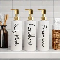 500ml Soap Dispenser Set with Label Refillable Shampoo Conditioner Body Wash Soap Press Type Dispenser for Bathroom