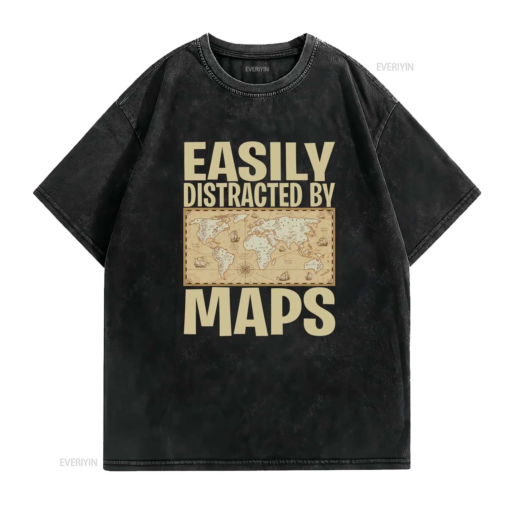 Funny Geography Teacher Easily Distracted By Maps T Shirt S 3XL vintage Washed fashion homme streetwear graphic Casual Stylish