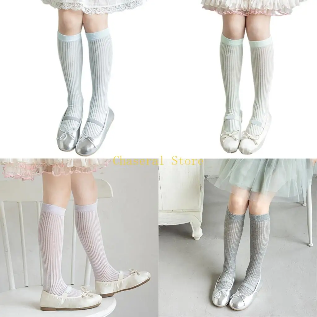 E7CE Girls Thin Cotton Under Knee Socks for 3-13 Years Old Breathable Everyday Wear