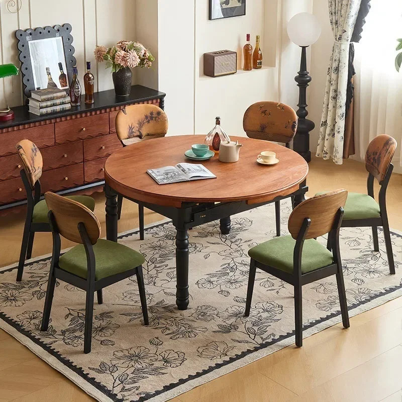 French Retro Oval Ash Wood Dining Table Set Solid Wood Kitchen Table and Chairs for Small Space Durable Farmhouse Style