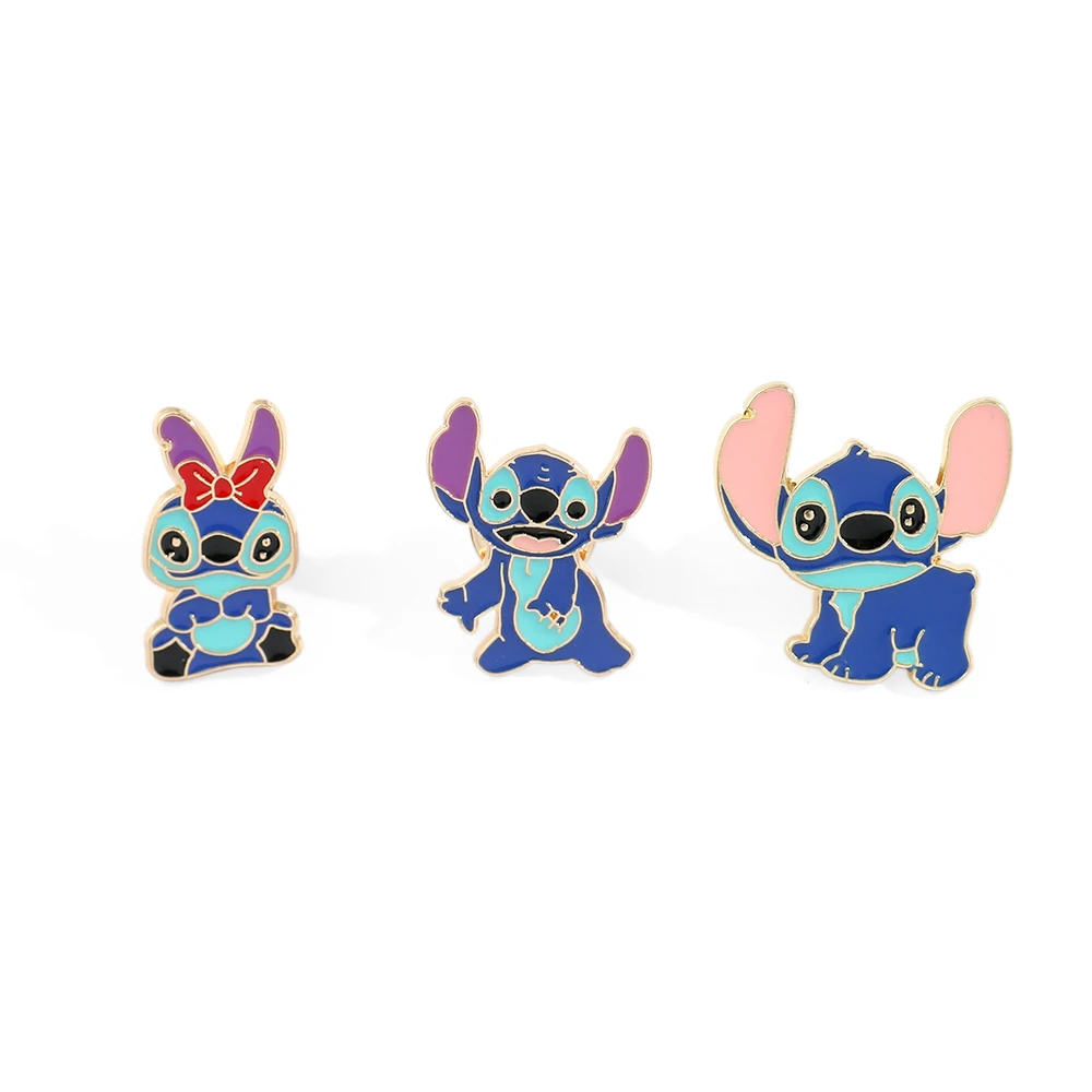 3 Pcs Anime Lilo&Stitch Brooch Cute Stitch Enamel Pin Creative Experience 626 Metal Emblem Jewelry Festival Gift