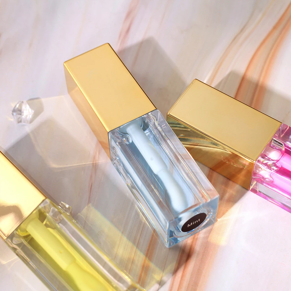 5ml marca própria 6 cores óleo labial personalizado em massa tampa dourada planta plumping bálsamo cuidados com os lábios brilho de água vidro lipgloss maquiagem vegan